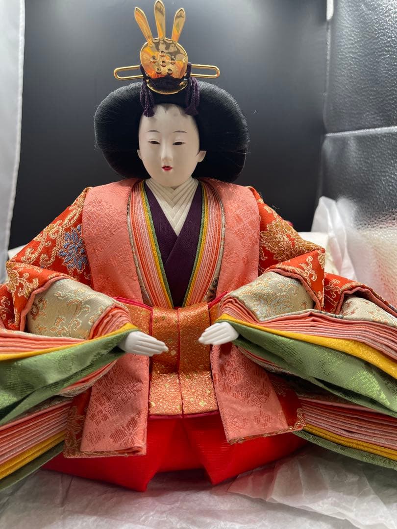 京雛平安松寿作 十二単衣 七段 雛人形15体 お道具一式 被布着 土台なし