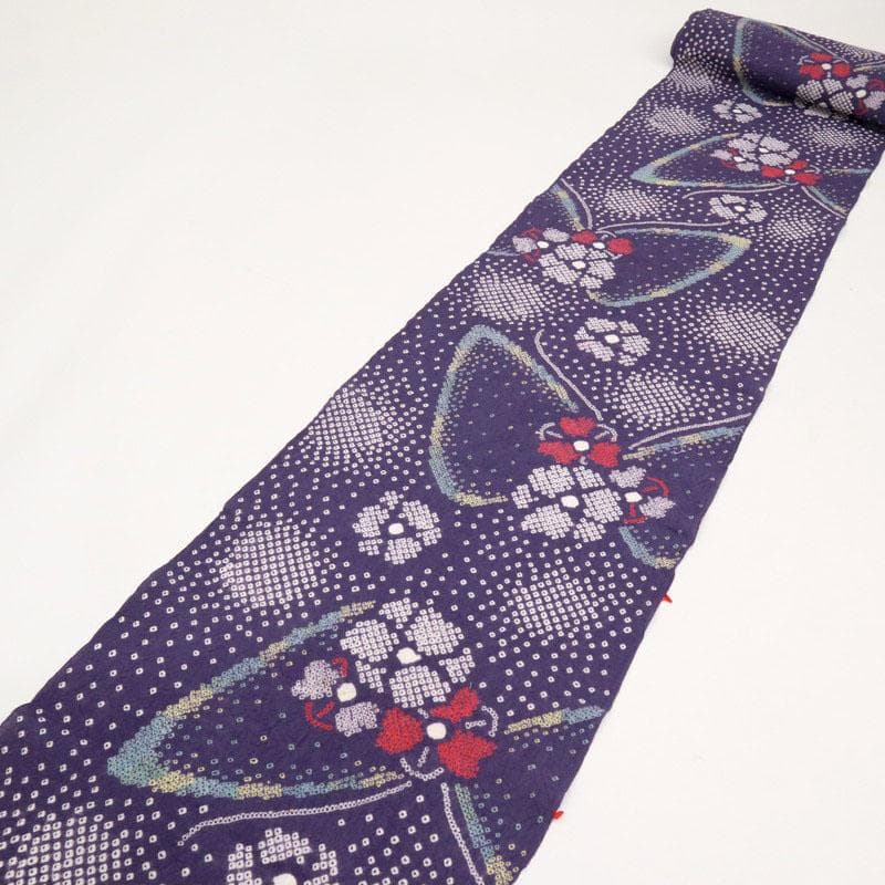 《手しぼり＊浴衣反物■蝶に花模様■紫色◆木綿■お仕立可♪夏着物■反24-143》
