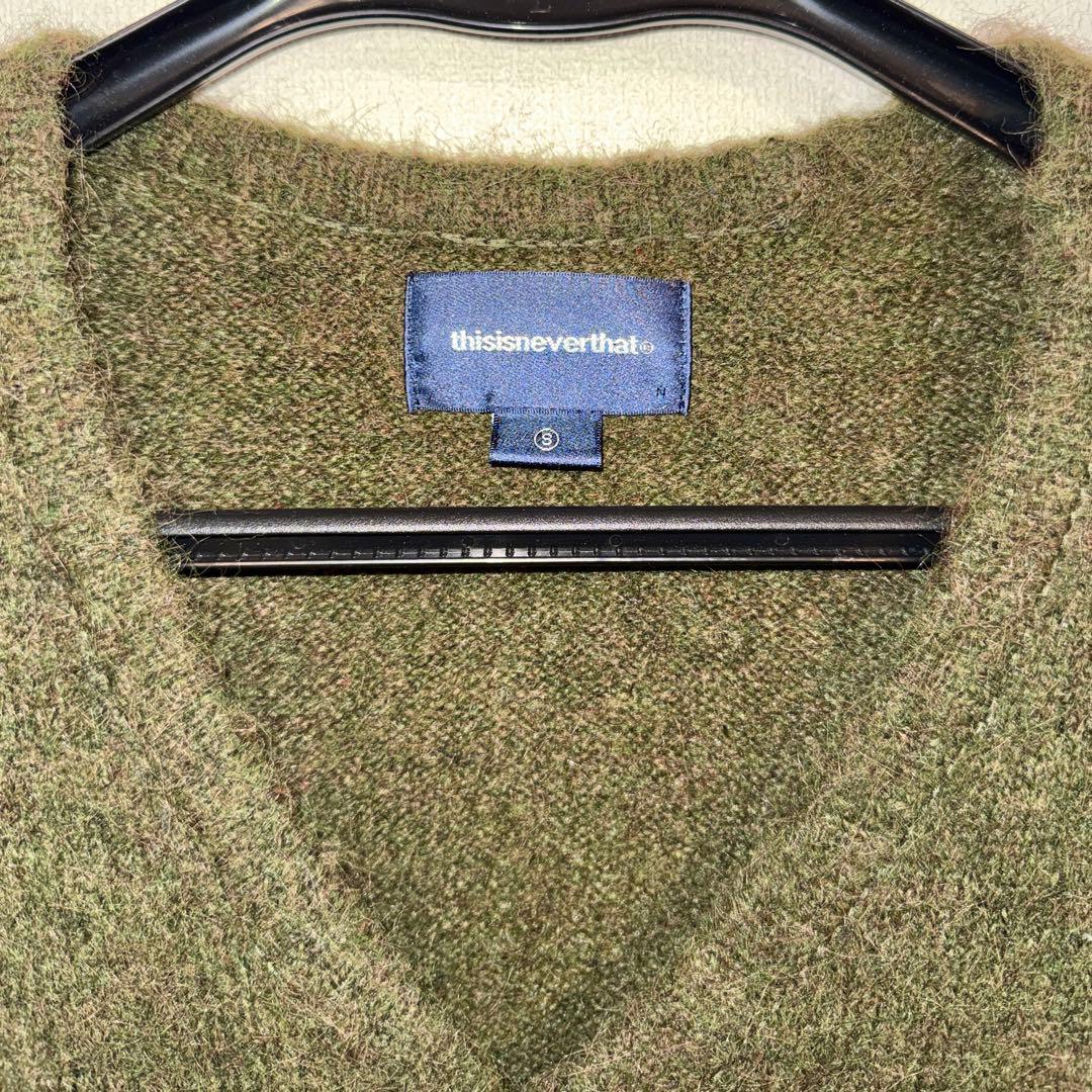 thisisneverthat ヘアリーニットカーディガン S オリーブ 完