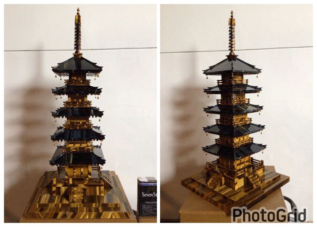 ◉伝統工芸士 小澤朗雲◉甲州水晶貴石細工・五重塔・虎目石・純金K18