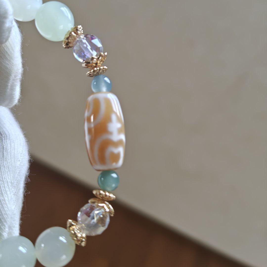 新作♡カフェオレ♡レア蓮花宝瓶天珠、グリーンオパール、グアテマラ産翡翠