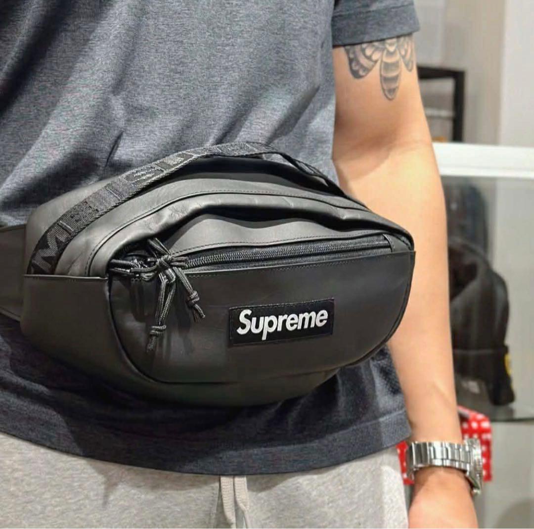 Supreme 23AW Leather Waist Bag Black