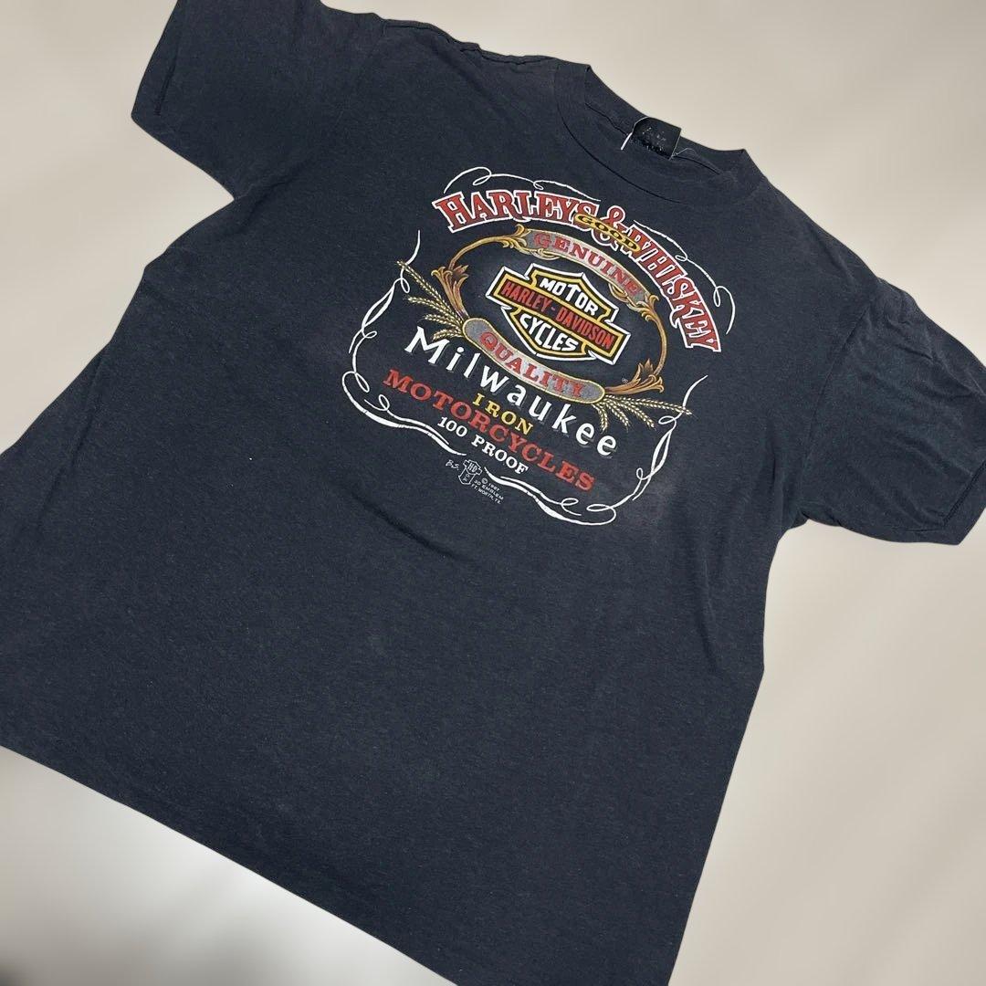 Used 80s ハーレー3DEMBLEM good TシャツXL/フェード Vintage 80s 3D Emblem Harley Davidson Motorcycles Large Black T