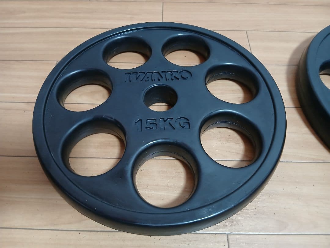 ②IVANKOイヴァンコ ラバープレート15kg x1枚穴径50mm(同時購入) IVANKO(イヴァンコ) 28mm RUBK ラバープレートバーベルセット【15kg