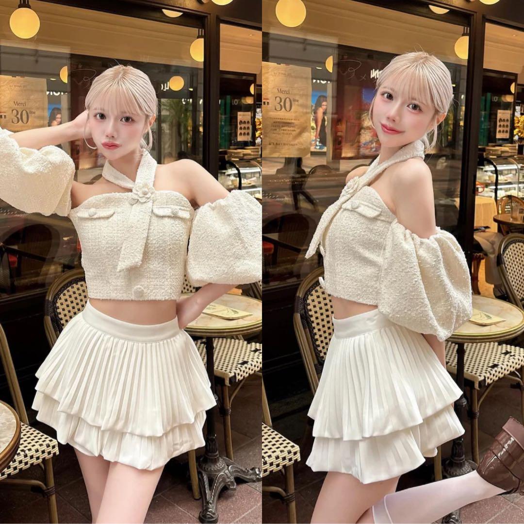 Darich《ダーリッチ》ナロープリーツティアードミニスカート WHT_Ｓ