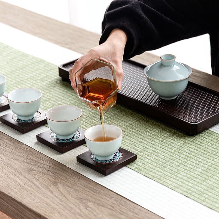 防水テーブルランナー 台湾茶道具 茶席 マット（若葉色+白 2m） 2枚セット