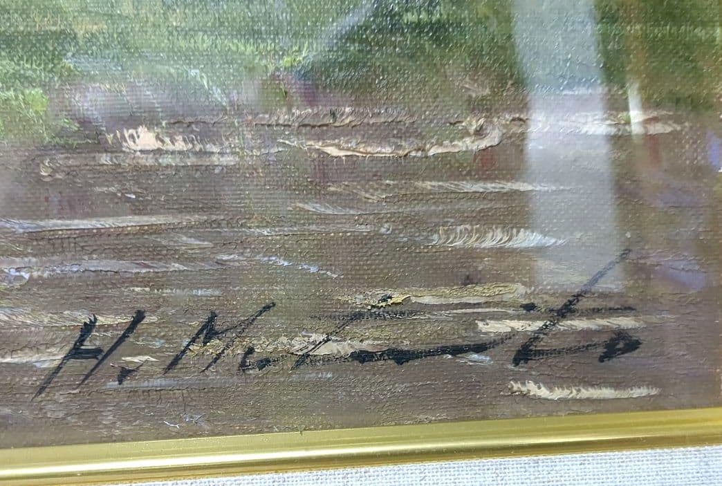 絵 額入り 民家のある風景 松本宏作 田舎の風景