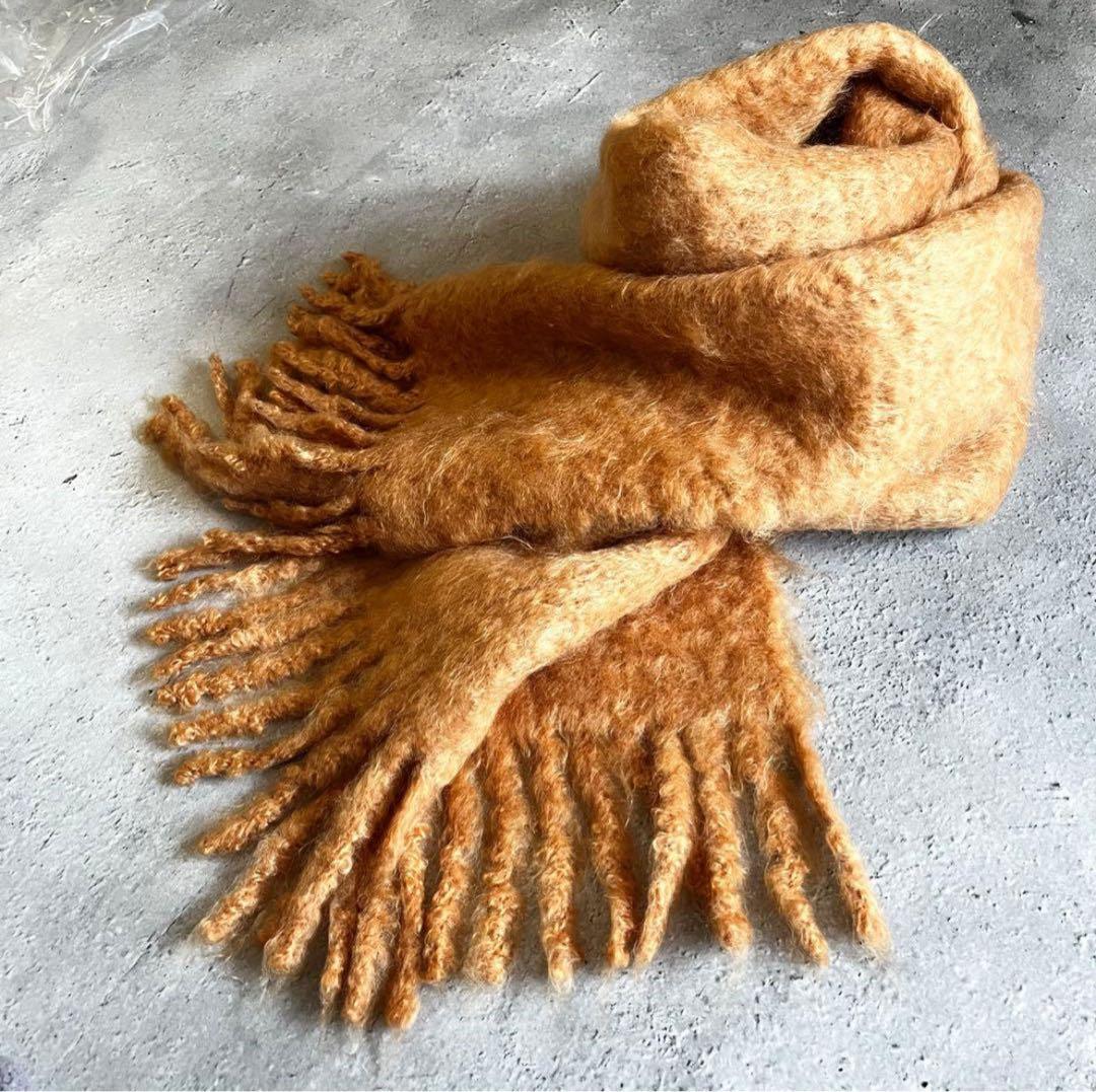 【あめ】ASAUCE MELER／フリンジ 大判ストール《オレンジ》