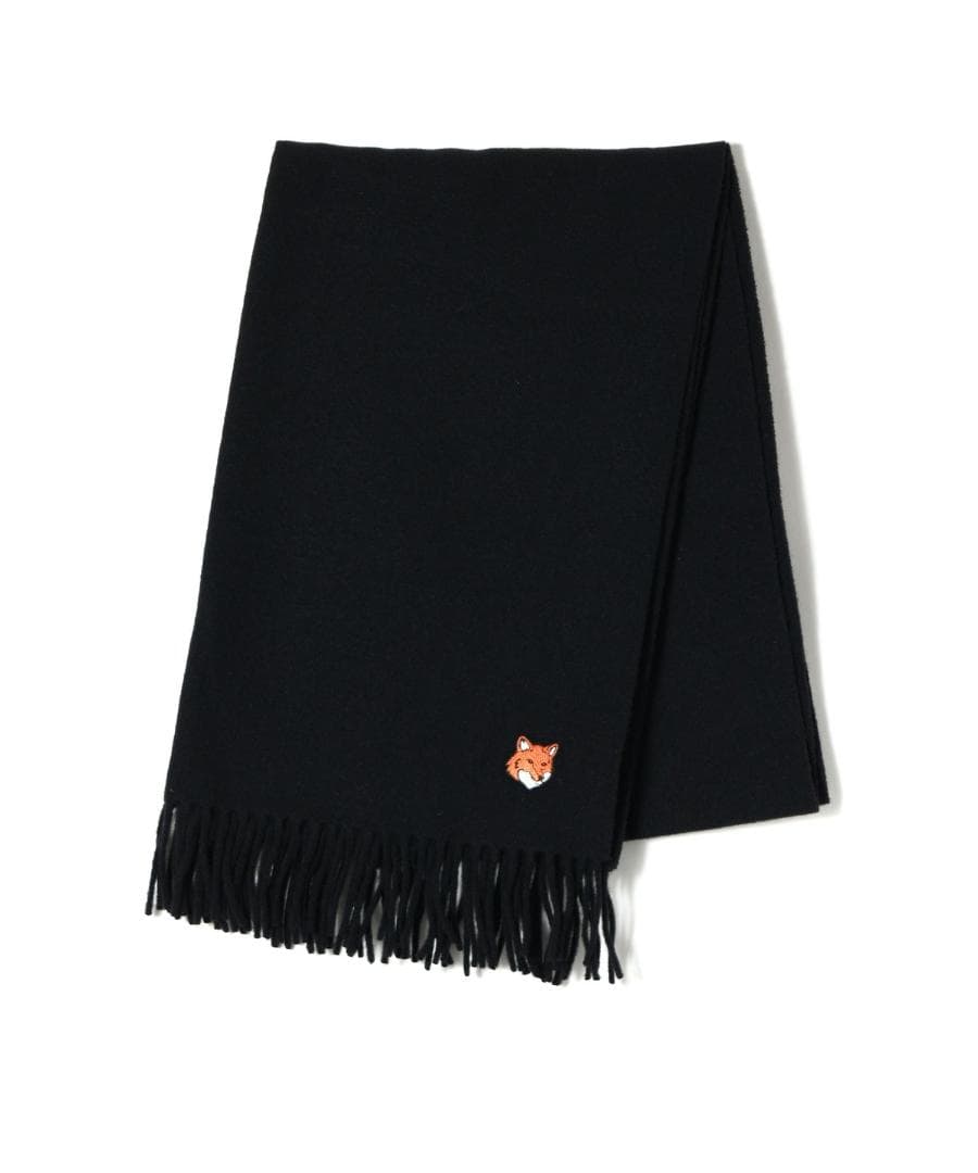 MAISON KITSUNE メゾンキツネ フォックスマフラー　ブラック ☆MAISON KITSUNE メゾンキツネ☆ SMALL FOX HEAD WOOL SCARF 黒