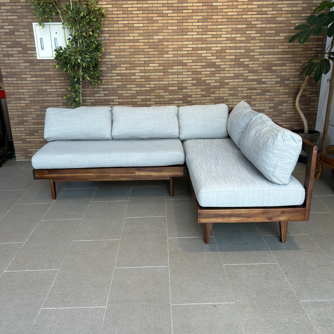 ２個口のa 美品 ♥ unico　ウニコ　コーナーソファー ベンチセット UNICO (ウニコ) コーナーソファー ベージュ 2点セット オーク材