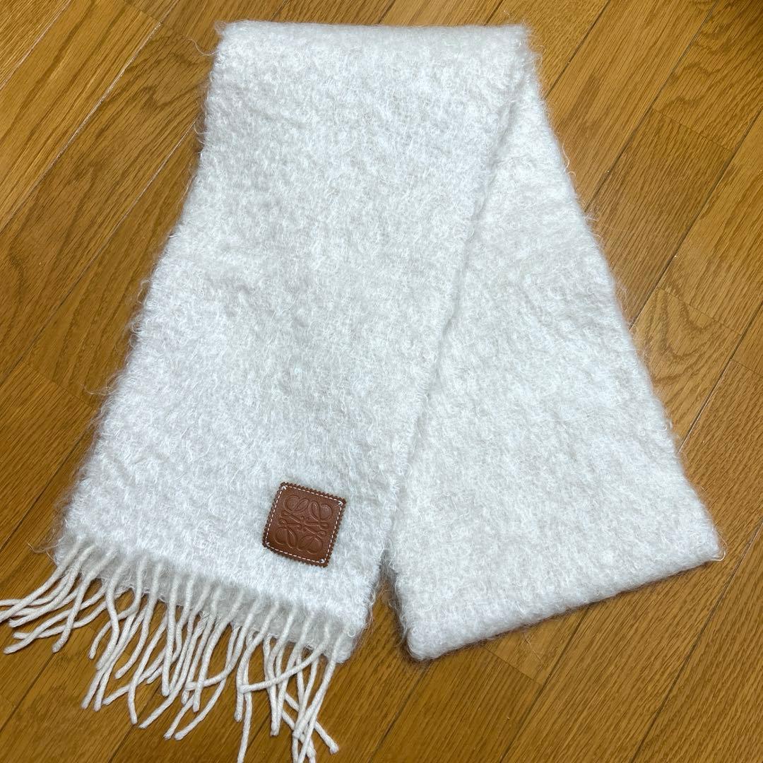 ロエベ LOEWE モヘア混 ウール マフラー 白 オフホワイト - メルカリ