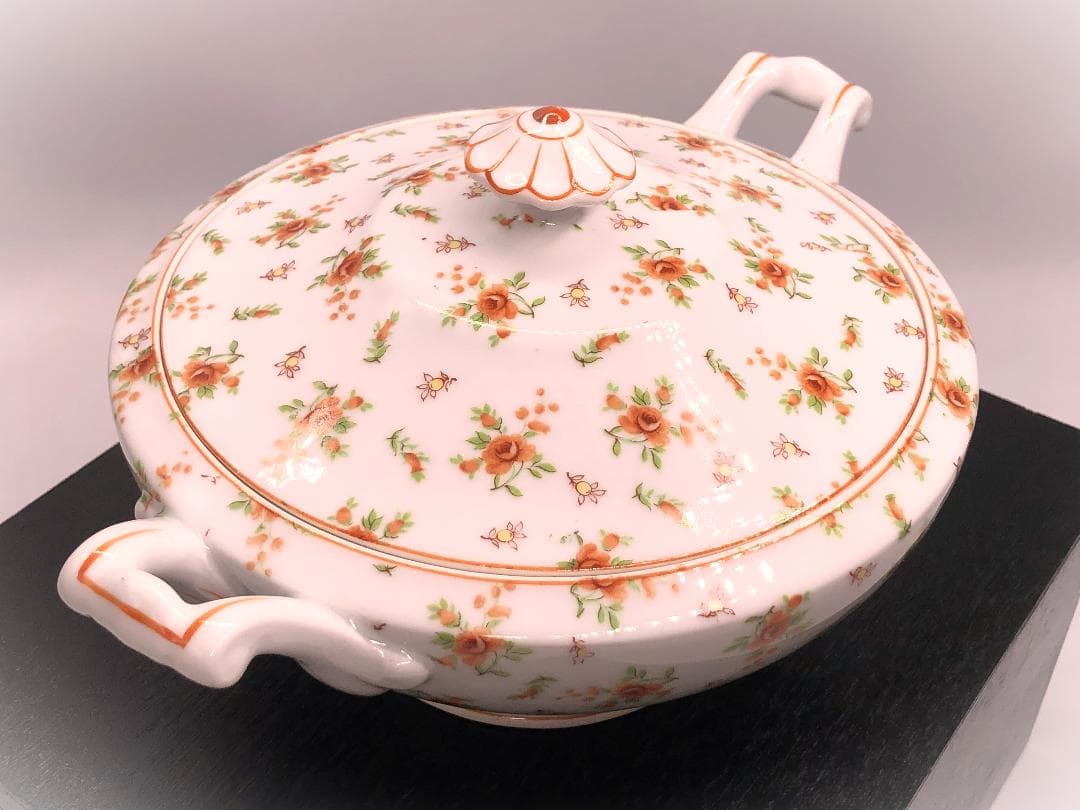 【 薔薇尽し蓋付コンポート 】　東和陶器ヴィンテージ　26.5ｃｍ