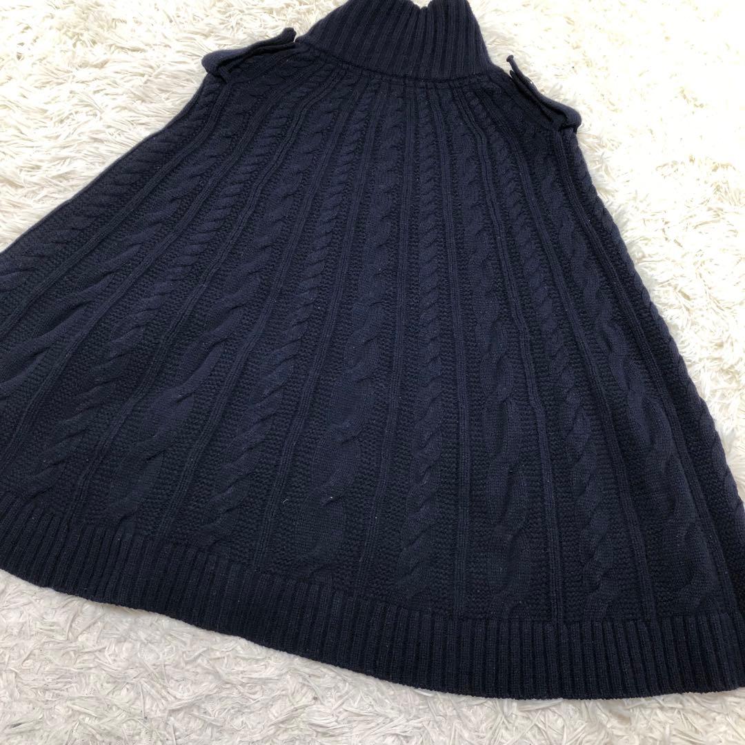 カシミヤ混】バーバリーロンドン ポンチョ 紺 ケーブルニット ノバ
