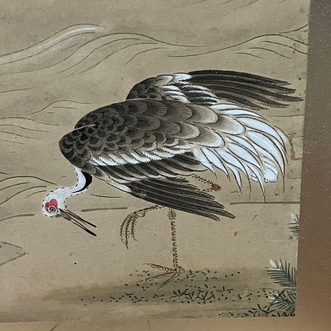 小型屏風/鶴と松/手描き屏風/6曲1双 人気 商品 通販