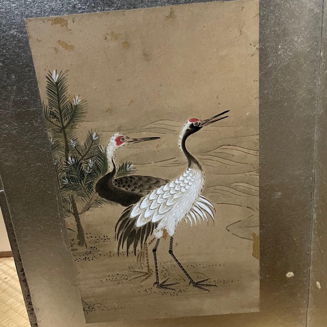 小型屏風/鶴と松/手描き屏風/6曲1双 人気 商品 通販