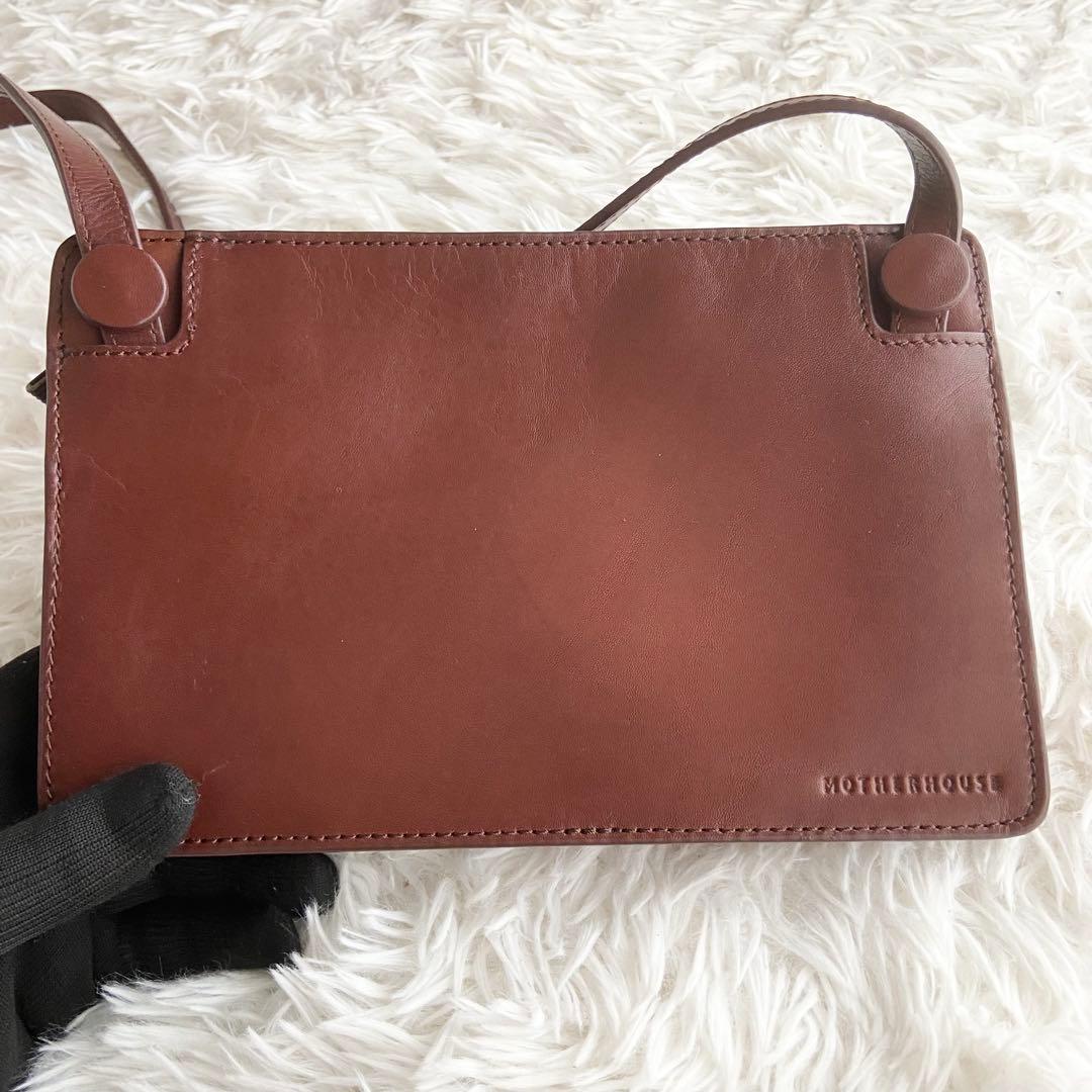 極美品 マザーハウス アンティーク サコッシュ ロゴ刻印 レザー