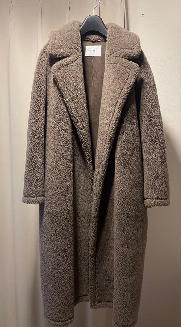 美品】HAUNTロングボアコート ダークベージュ38 (M) エコバッグ付き