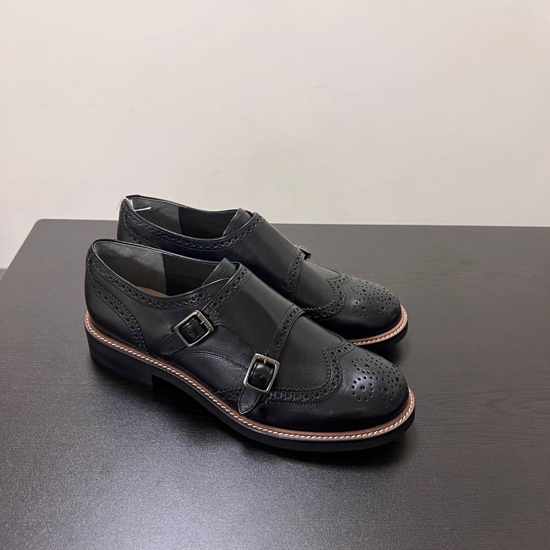 新品MARGARET HOWELL ダブルモンクストラップ 23ブラック革靴 HOWELL