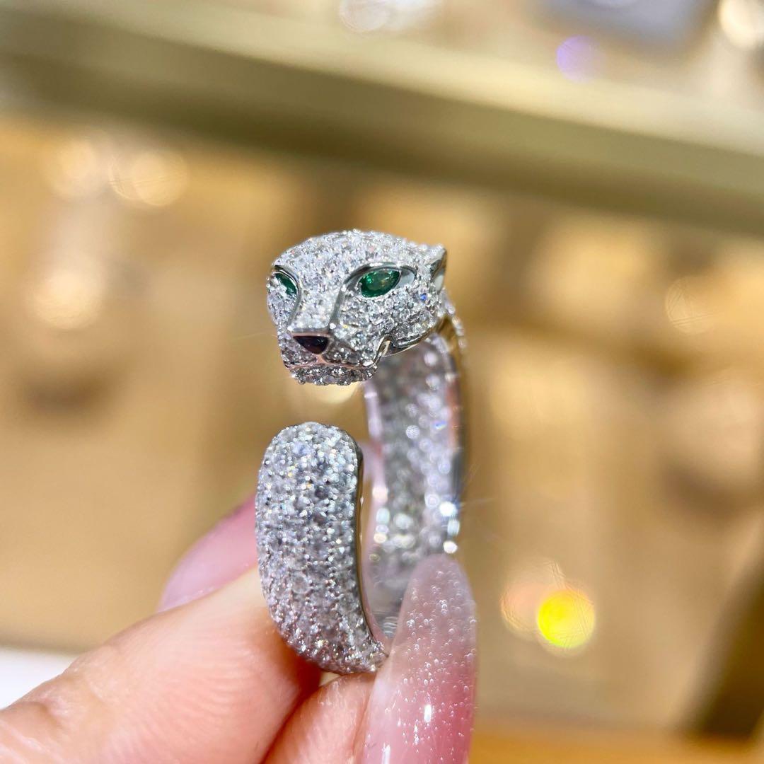 【S925純銀】ラボグロウン・ハイカーボンダイヤ レオパードリング／5.72ct