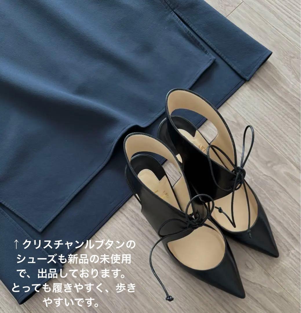 ひろひろ様専用CYCLAS スリットスリーブ膝丈ワンピース M〜Lサイズnavy