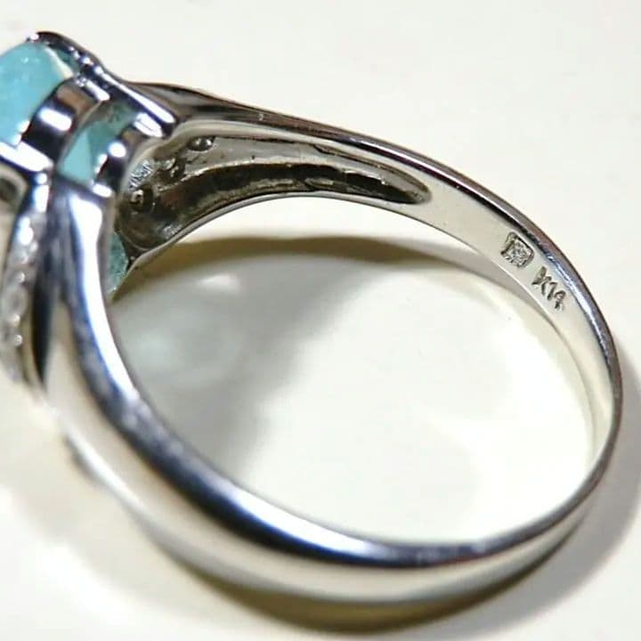 K14 パライバトルマリン 2.04ct ダイヤ付きリング 13号程　刻印有