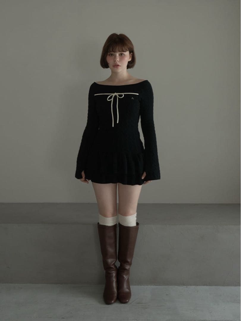 andmary Milky frill mini dress black オンライン ストア