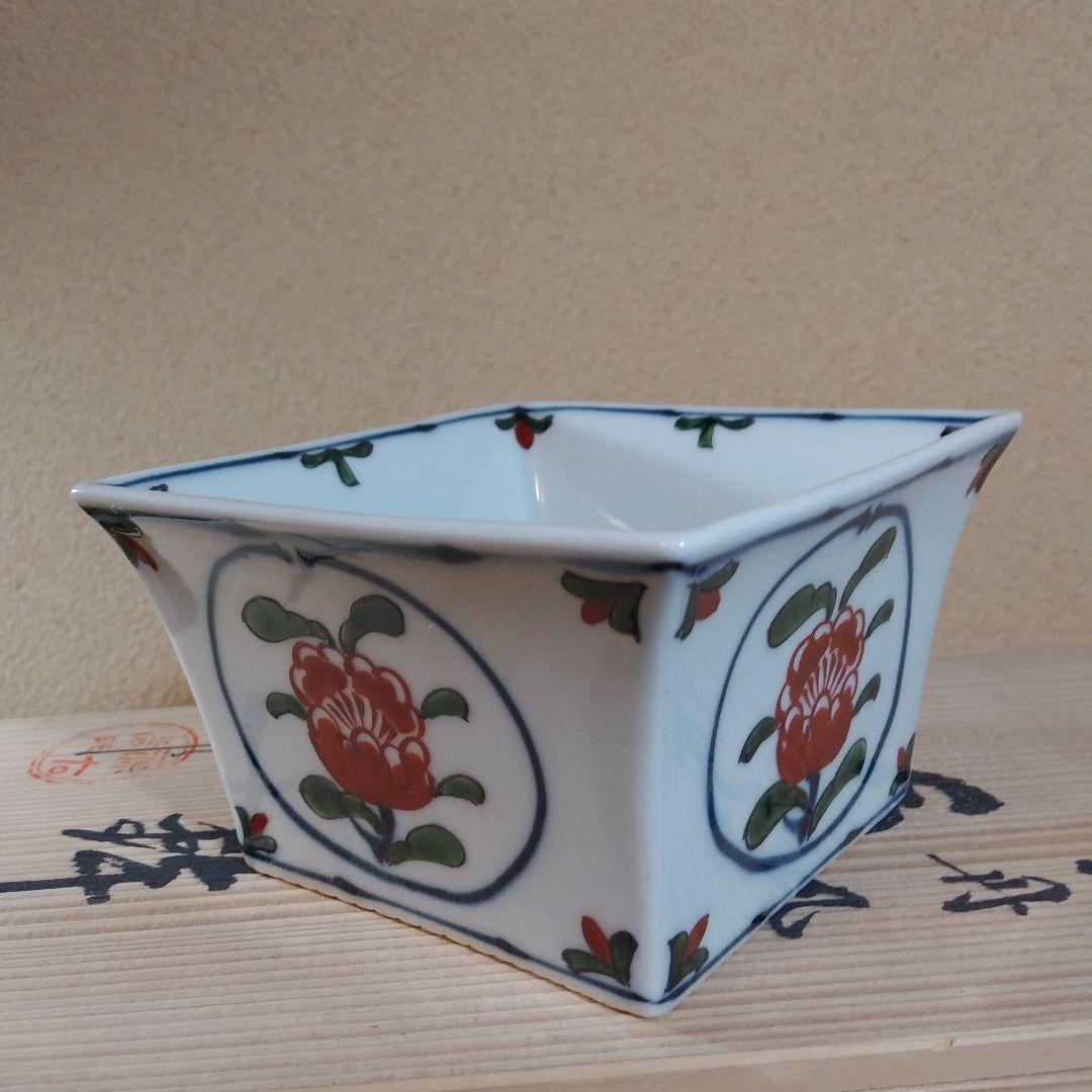 源右衛門 染錦牡丹丸紋 角小鉢 5客セット