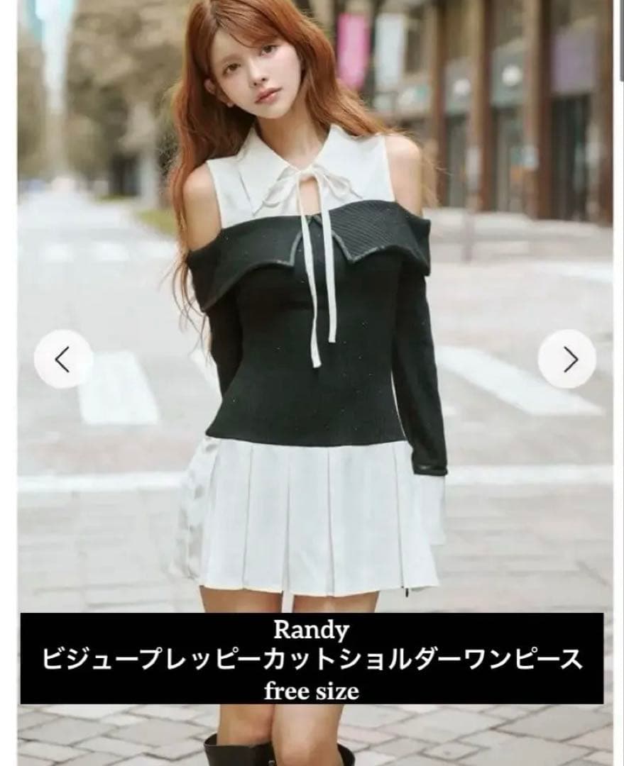 Randy ビジュープレッピーカットショルダーワンピース/ブラック/フリーサイズ ビジュープレッピーカットショルダーワンピース – Randy