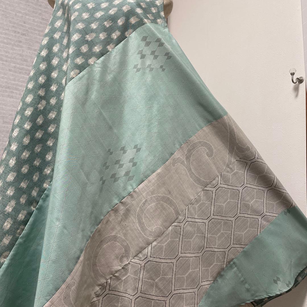 着物ワンピーステントラインロング丈《10》大島紬［都喜ヱ門&白大島］や紬L〜