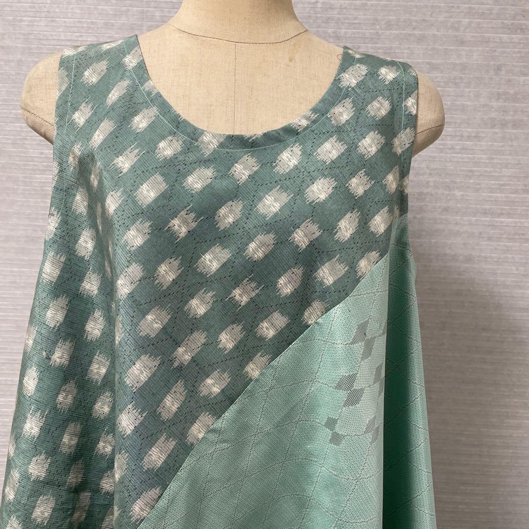 着物ワンピーステントラインロング丈《10》大島紬［都喜ヱ門&白大島］や紬L〜