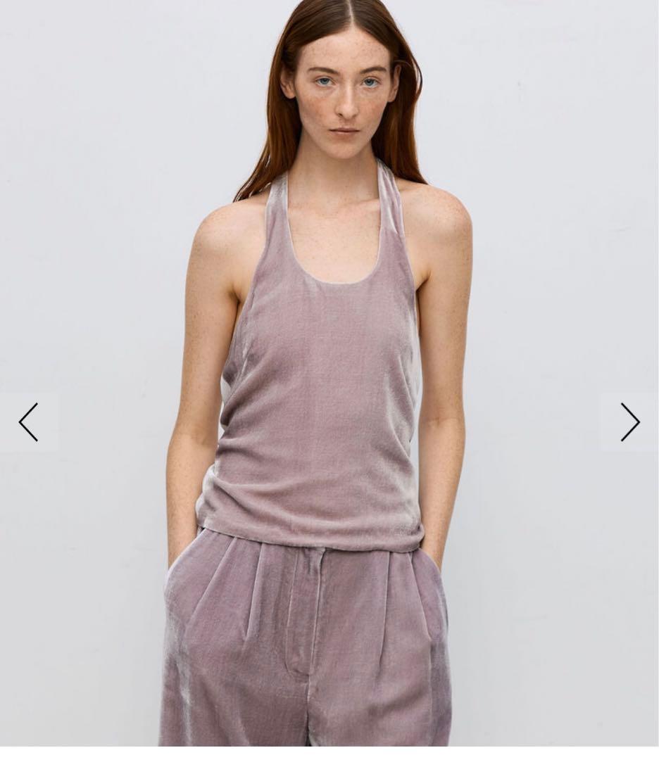 BACCA レーヨンシルクベルベット ホルターネックブラウス ダークブルー