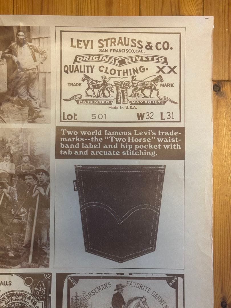 レア70年代オリジナルLEVISリーバイス販促用ビンテージ歴史ポスターBIG