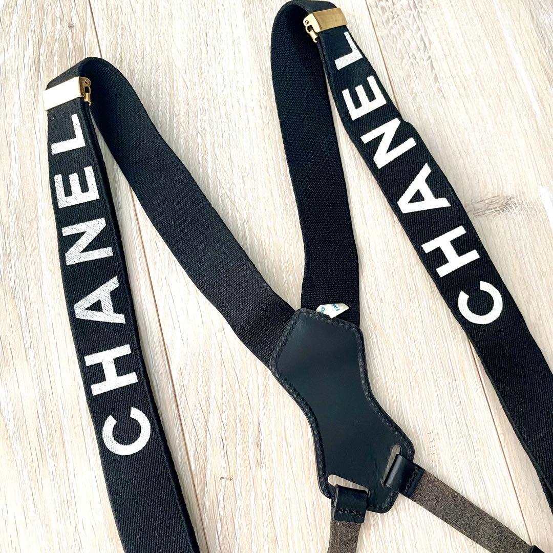 シャネル CHANEL サスペンダー ロゴ ブラック ヴィンテージ レア 中古
