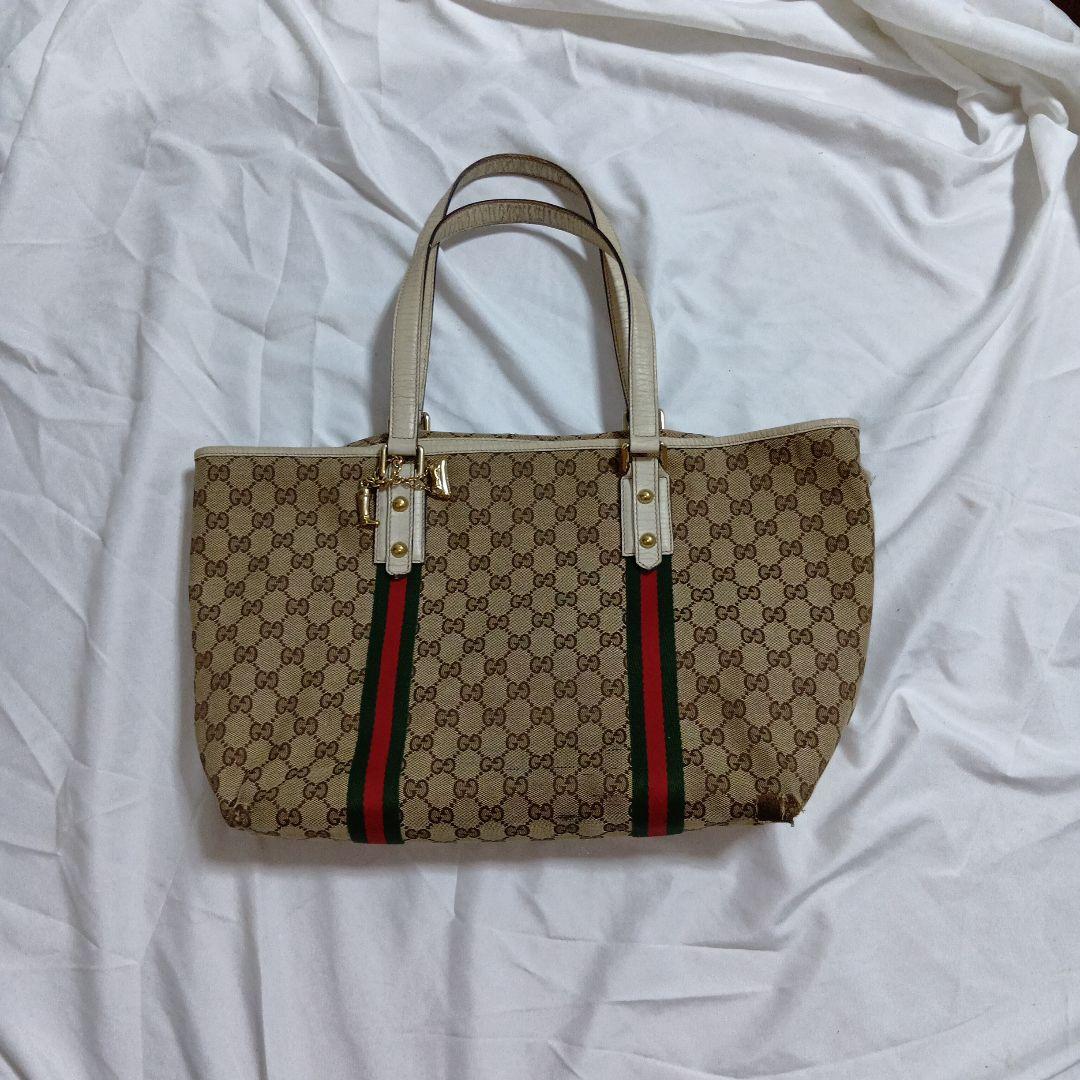 GUCCI　グッチ　シェリー　gg　キャンバス　レザー　トートバッグ GUCCI グッチ GGキャンバス シェリーライントートバッグ バッグ