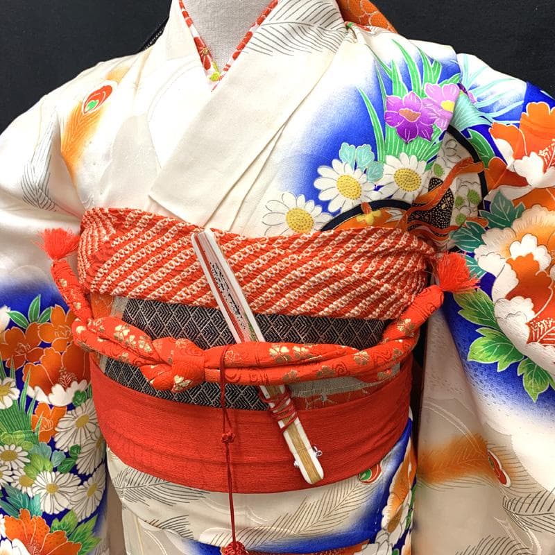 506ag3着物&長襦袢□七五三 七歳 女児 金彩 花 鼓 孔雀羽□良好 - メルカリ