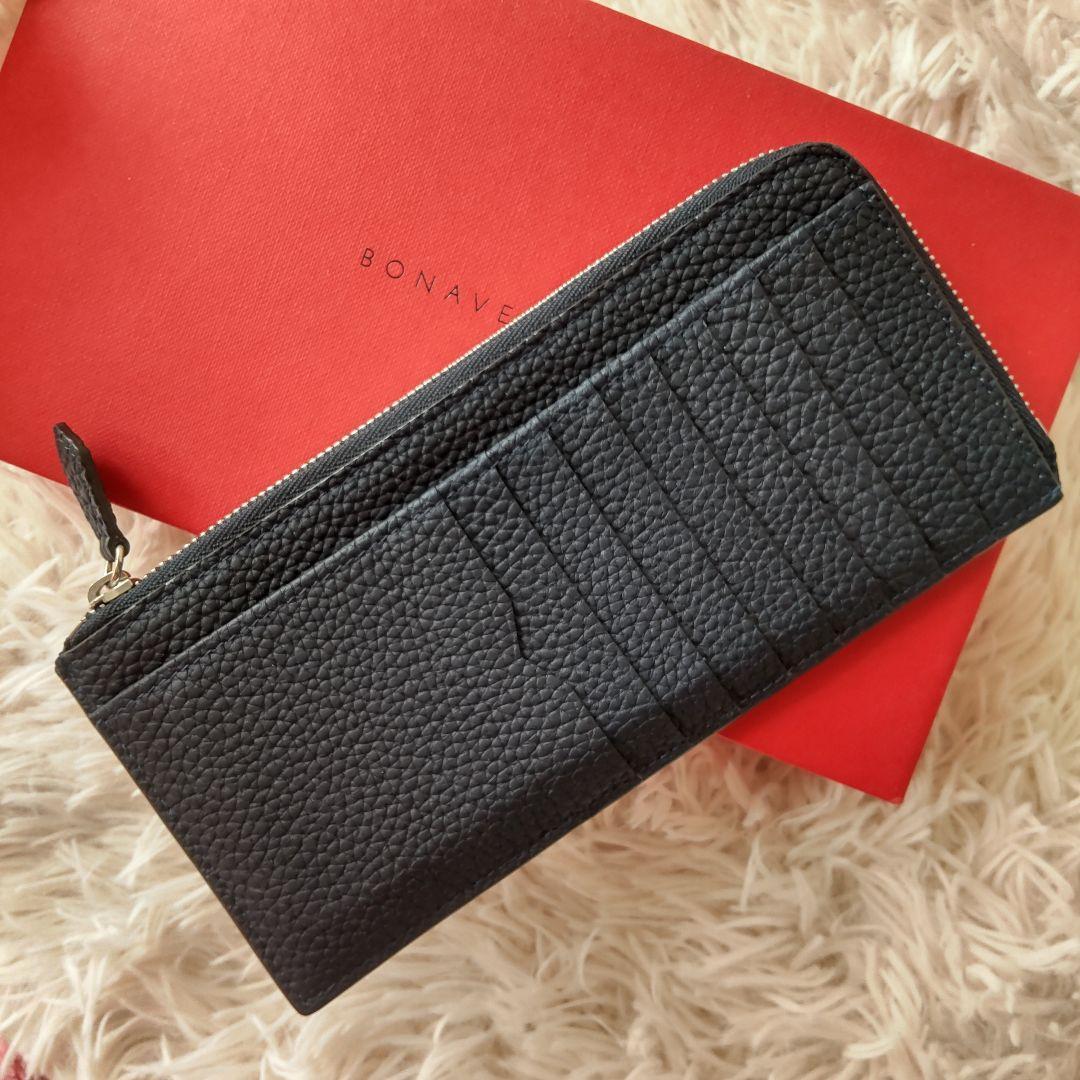 美品✨ BONAVENTURA L字ジップアップウォレット シボ革 ブラック BONAVENTURA（ボナベンチュラ） 財布 L字ジップ ウォレット シュリンク