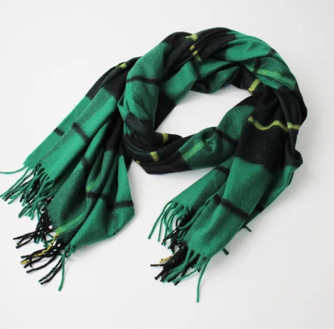 ジョンストンズ カシミヤ大判ストール ハンティングウォレス グリーン