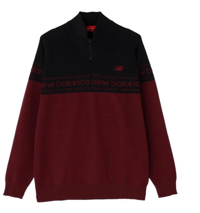 NBゴルフ ハーフジップセーター【5(L寸)】ボルドー　0125270001 ロゴライン 軽量 ハーフジップ スタンド ニット プルオーバー (MENS