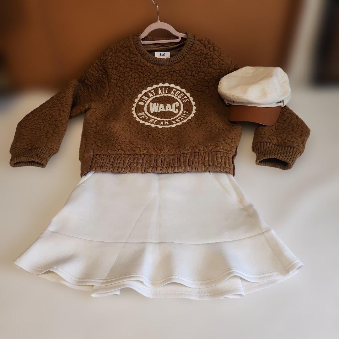 WAAC ブラウンフリースセーター M とスカー卜セット セール】ソフトテクスチャーニットラップスカートセット[ブラウン