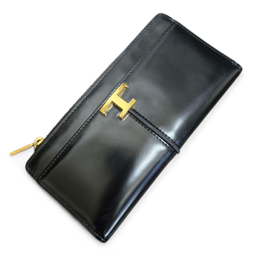 トッズ Tタイムレス レザー ブラック L字ファスナー 長財布