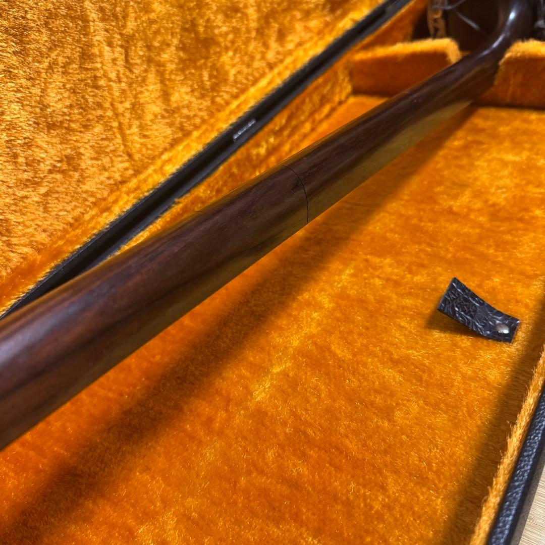 三味線　紫壇　中棹　丸打ち胴　破れ有り　本体ケース　2点セット