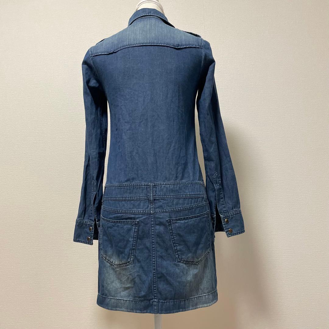 GUCCI デニムシャツワンピースGG柄ロゴ刻印ボタンシェリーライン