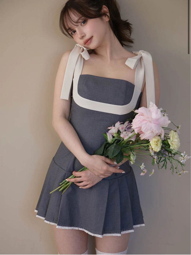 ワンピース andmary Chuchu pleats ribbon dress ANDMARY】Chuchu pleats ribbon dress