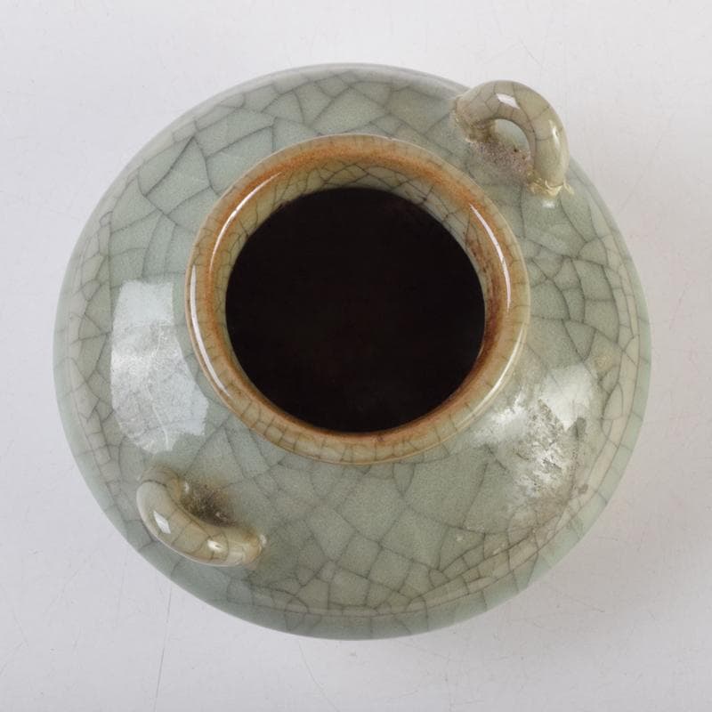 中国 哥釉 青磁 氷裂文 双耳香炉 C 9106