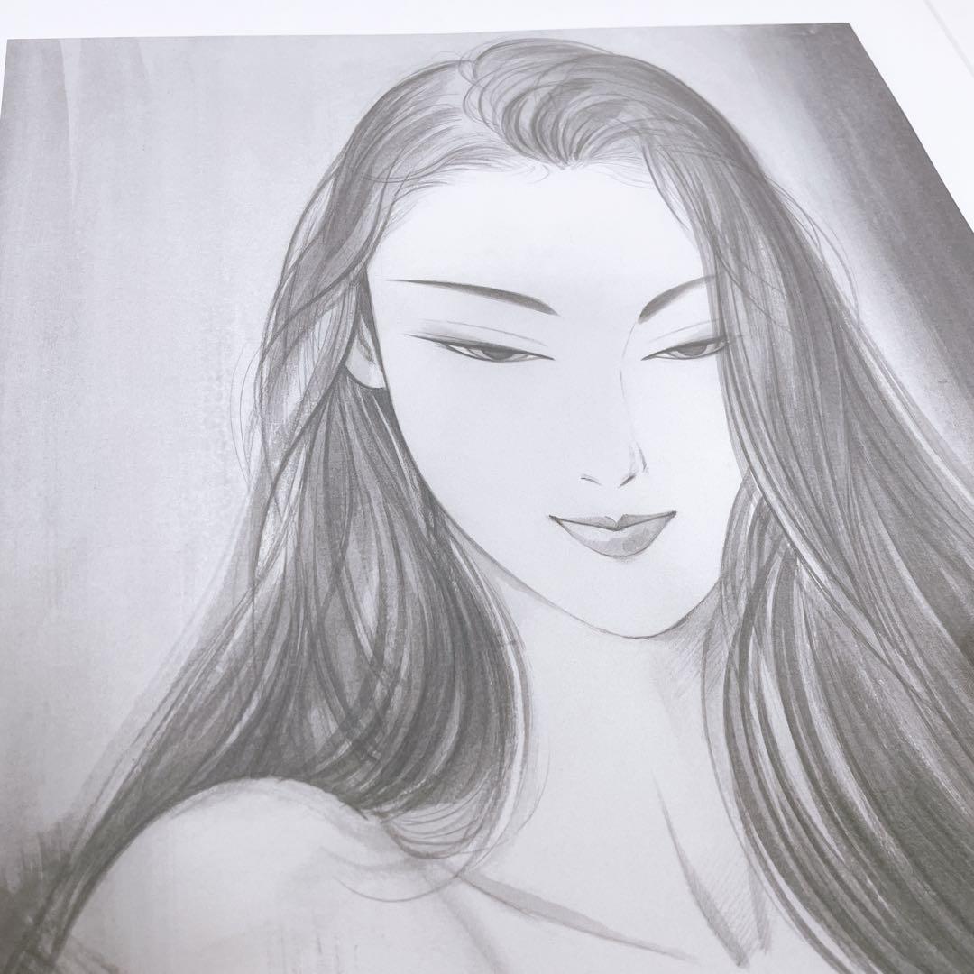 美品送料込】鶴田一郎 まなざし 美人画 モノクロ アートポスター