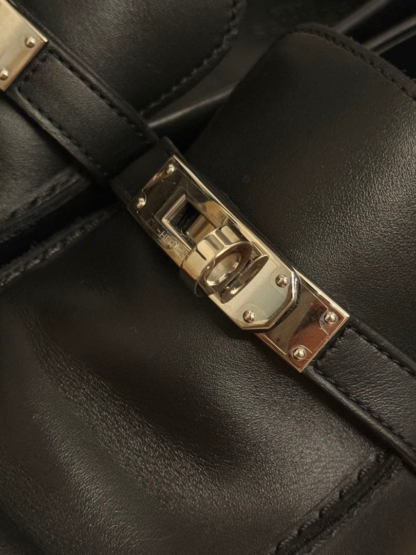 エルメス/モカシン 《デスタン》黒のレザー ローファー 金属バックル付き39