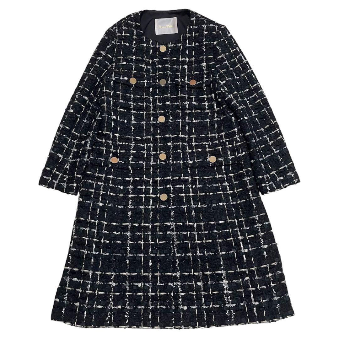 極美品✨22AW グレースクラス　ツイードミリタリーコート　ブラック　黒　38 OTONA アウター コート ツイード レディース ブラック 中綿 ミドル丈