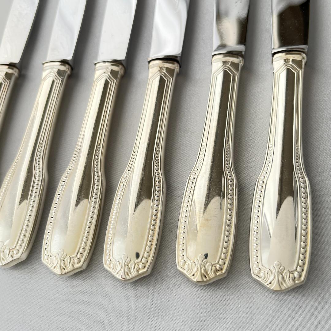 仏蘭西】 パールとアカンサス デザートナイフ 6本【シルバープレート