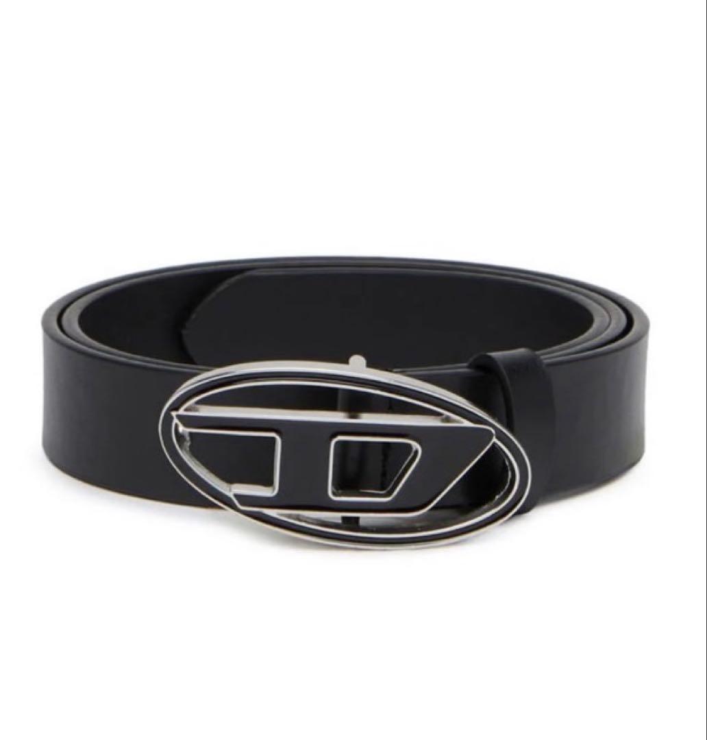 DIESEL ベルト OVAL D LOOP 黒（タグ&保存袋付き） B-1DR OVAL D LOOP 3.9cm logo-plaque embellished leather belt