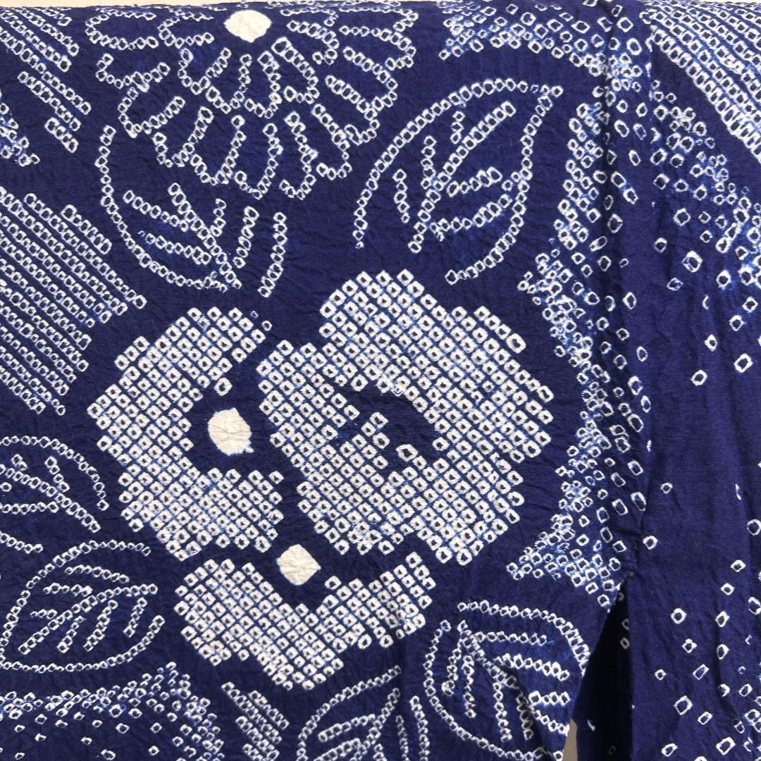 浴衣 有松鳴海絞り 菊 椿 流水 藍染 ネイビー 着物 064a d - メルカリ